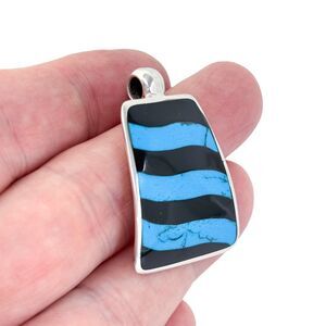 Estate Sterling Silver 925 Onyx and Dyed Howlite Pendant